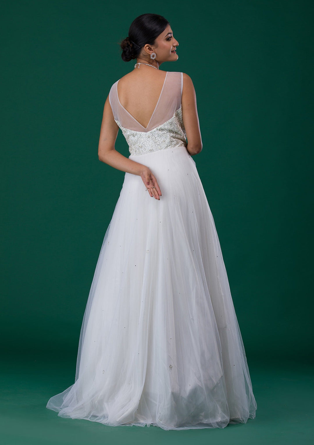 White Stonework Net Designer Gown-Koskii