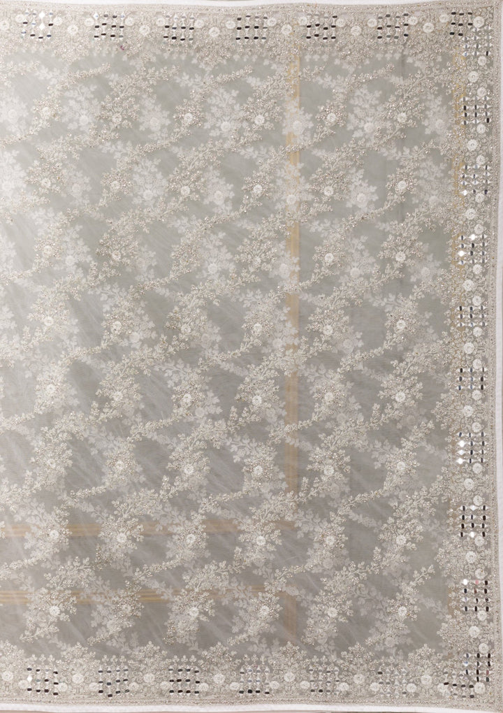 White Stonework Net Saree-Koskii