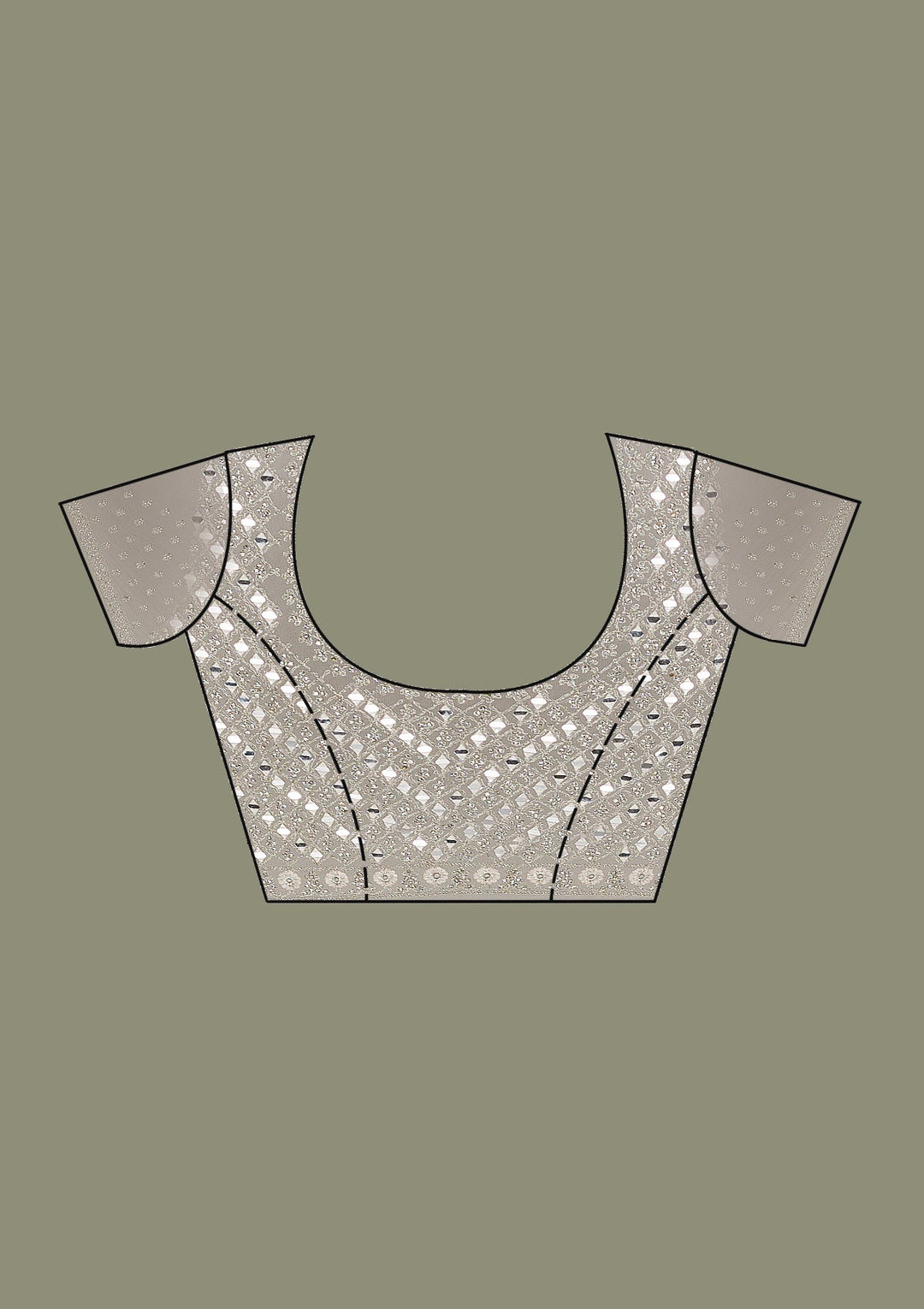 White Stonework Net Saree-Koskii