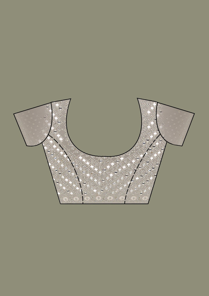 White Stonework Net Saree-Koskii