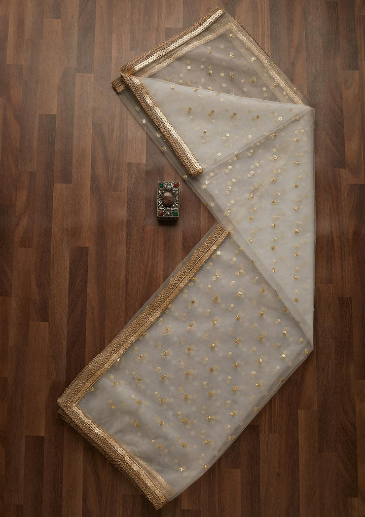 White Zariwork Net Dupatta-Koskii