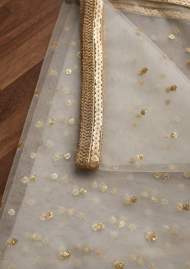 White Zariwork Net Dupatta-Koskii