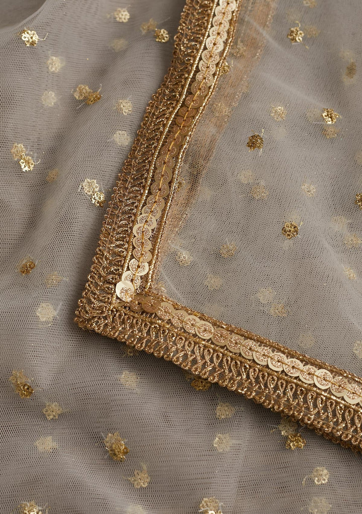 White Zariwork Net Dupatta-Koskii