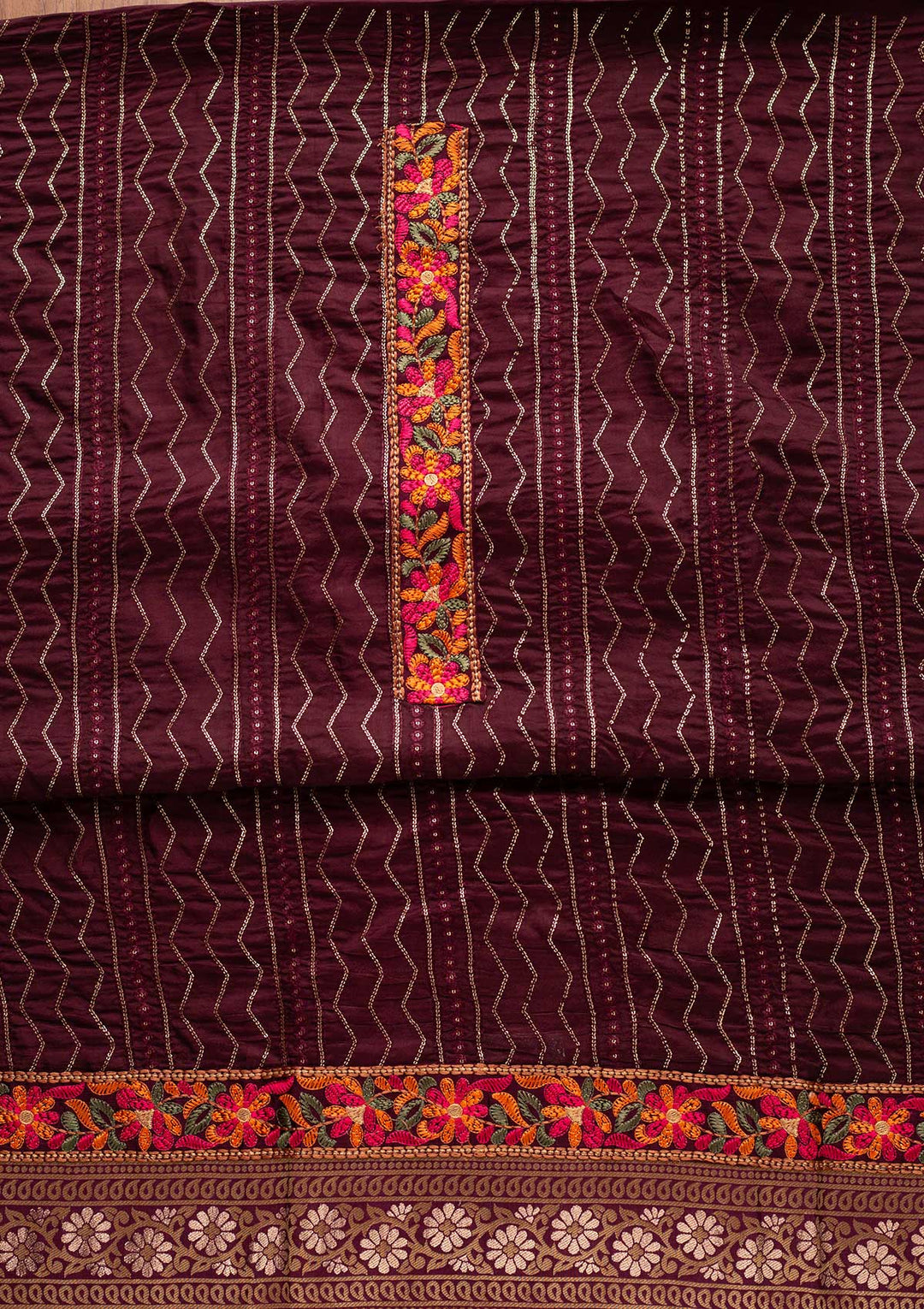 Wine Chikankari Semi Crepe Designer Unstitched Salwar Suit - koskii