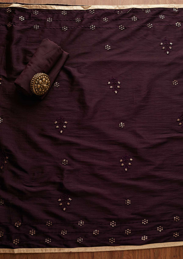 Wine Cutdana Georgette Designer Semi-Stitched Salwar Suit - Koskii