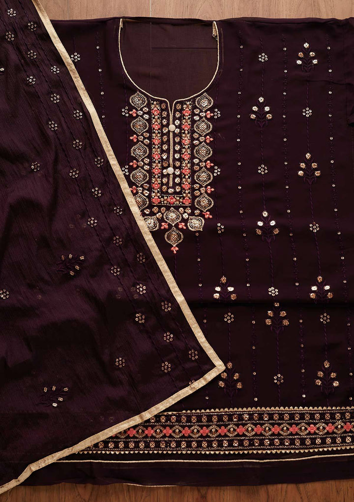 Wine Cutdana Georgette Designer Semi-Stitched Salwar Suit - Koskii