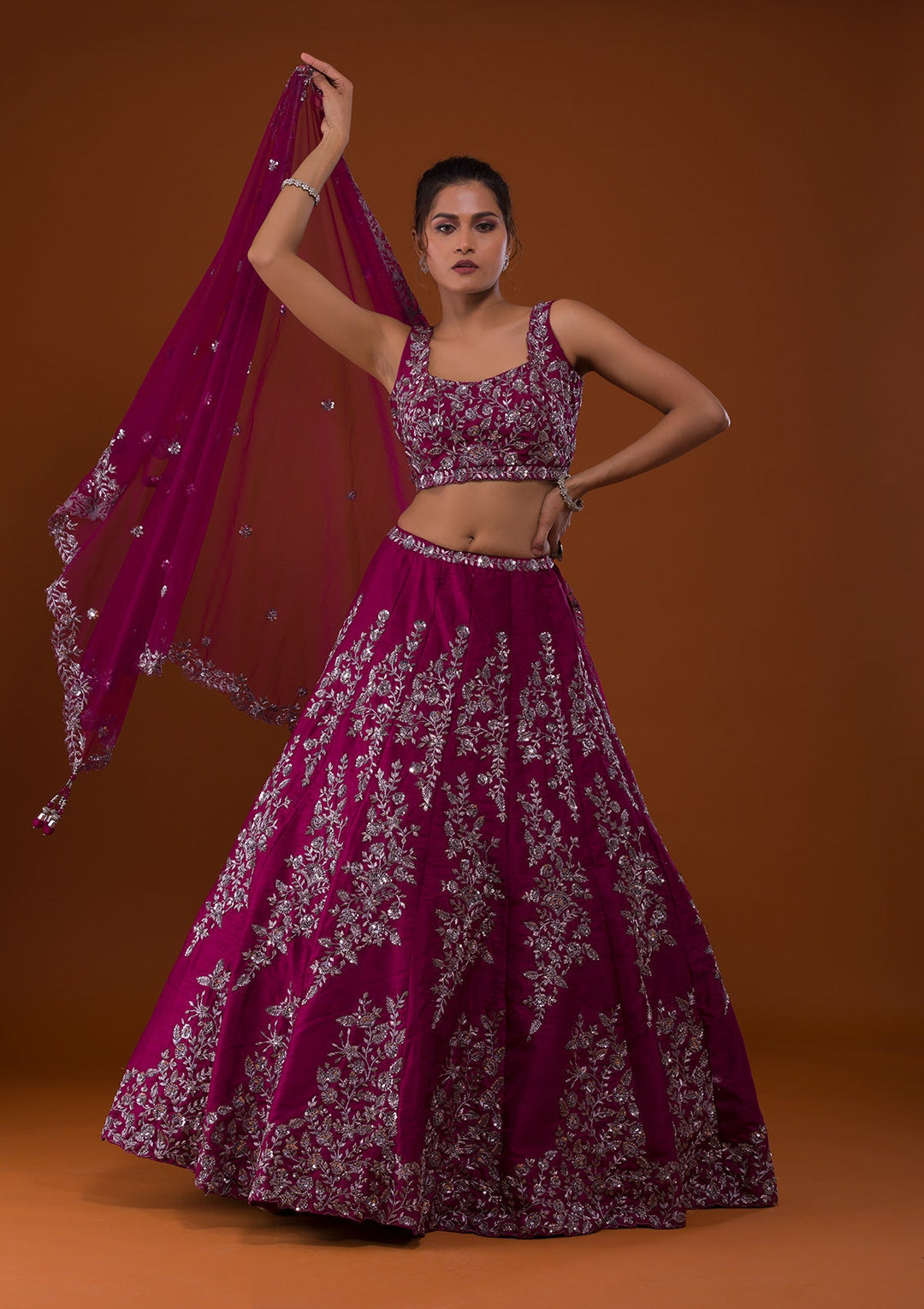 Wine Cutdana Raw Silk Designer Lehenga-Koskii