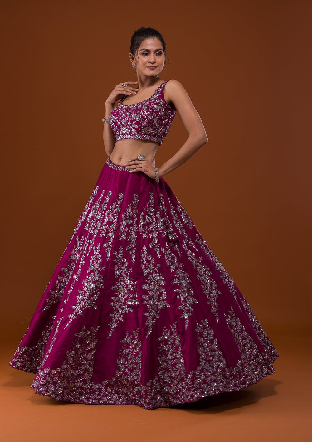 Wine Cutdana Raw Silk Designer Lehenga-Koskii