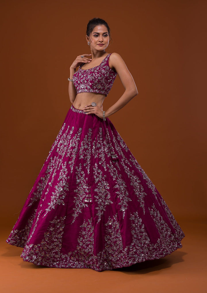 Wine Cutdana Raw Silk Designer Lehenga-Koskii