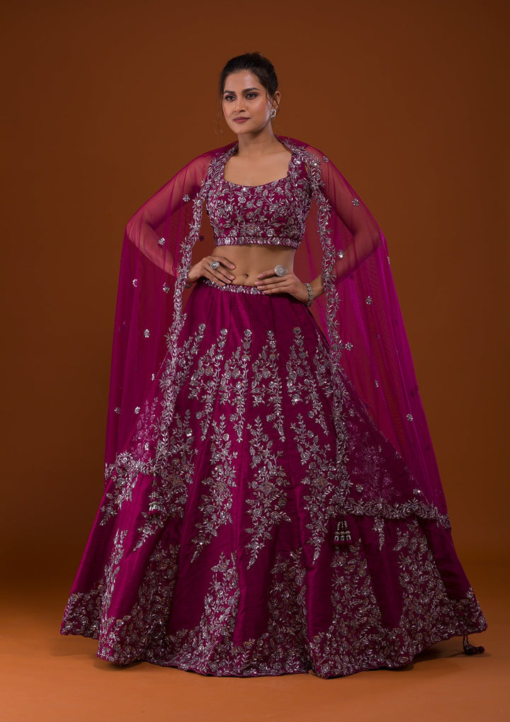 Wine Cutdana Raw Silk Designer Lehenga-Koskii