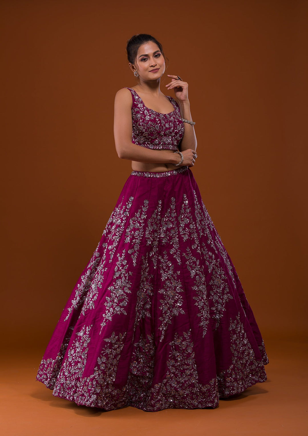 Wine Cutdana Raw Silk Designer Lehenga-Koskii