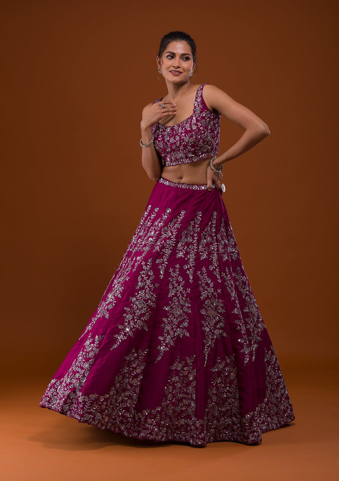 Wine Cutdana Raw Silk Designer Lehenga-Koskii