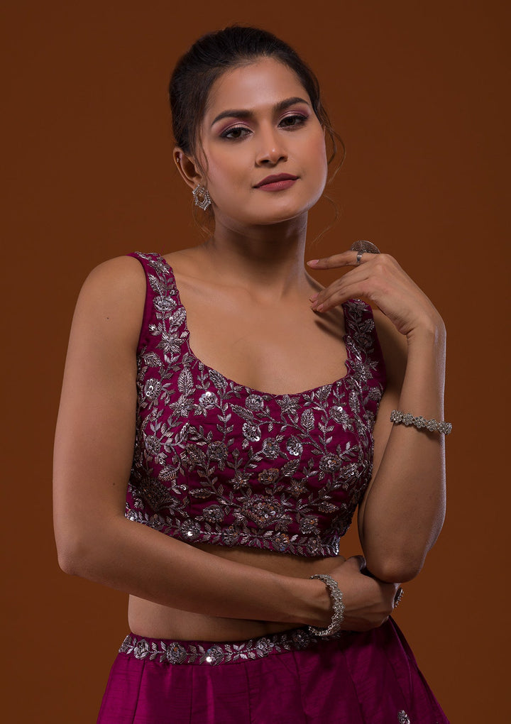 Wine Cutdana Raw Silk Designer Lehenga-Koskii