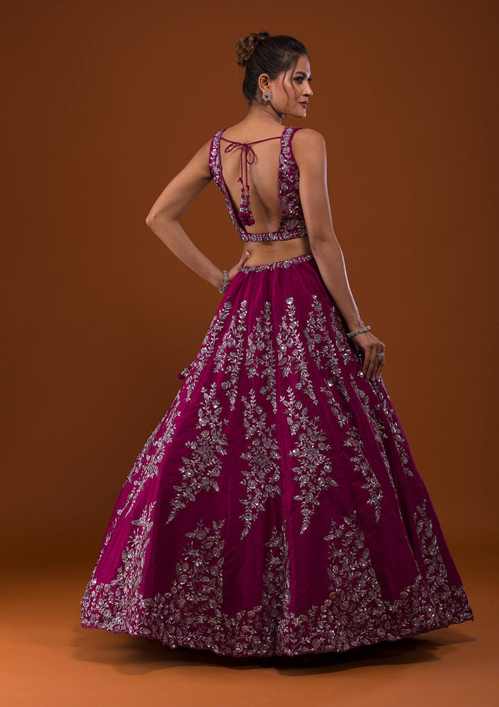 Wine Cutdana Raw Silk Designer Lehenga-Koskii
