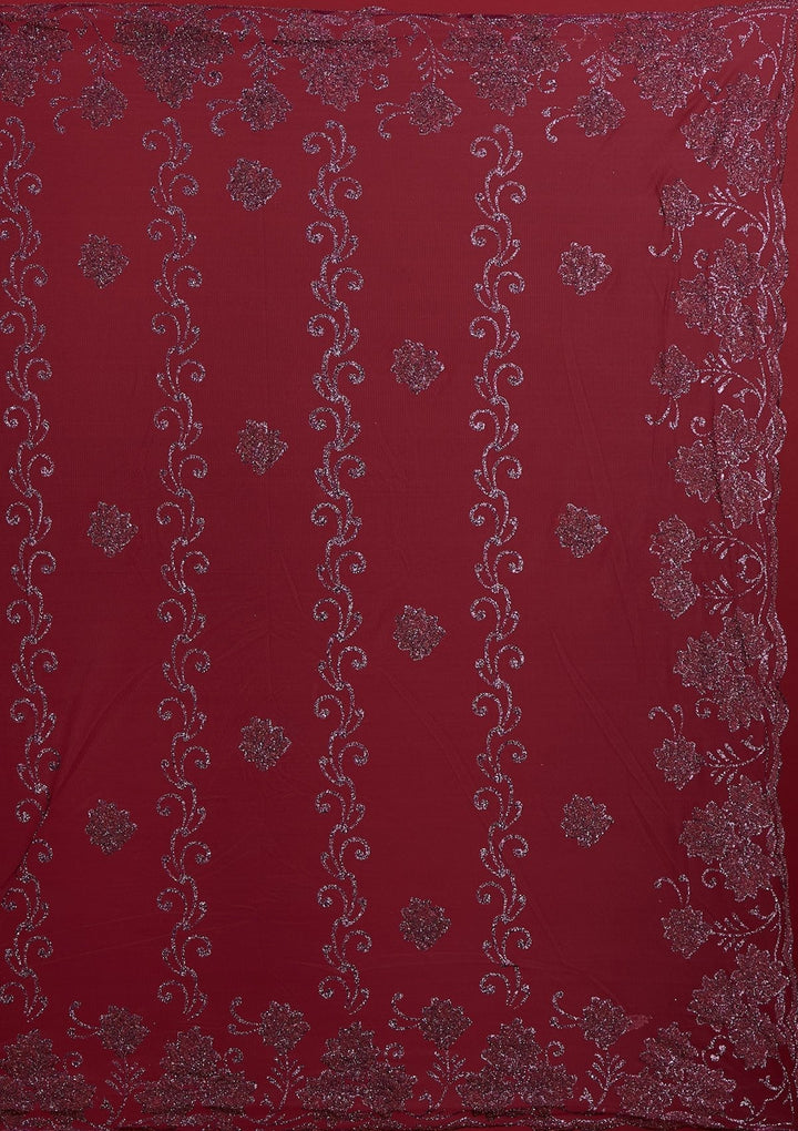 Wine Glitter Net Designer Gown - Koskii