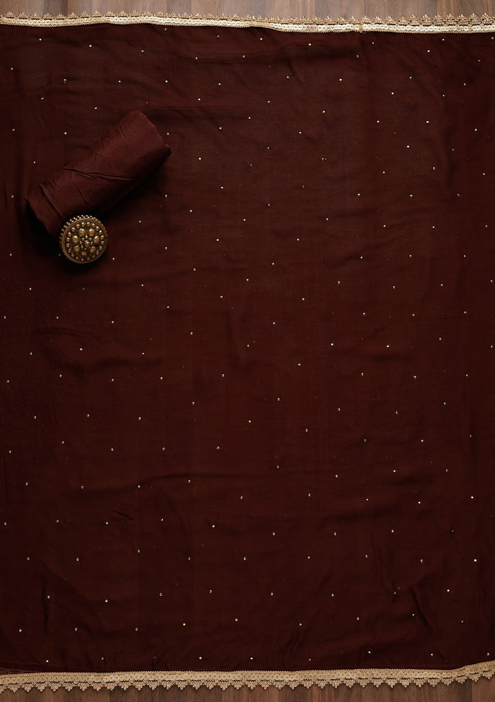 Wine Gotapatti Georgette Unstitched Salwar Suit - Koskii