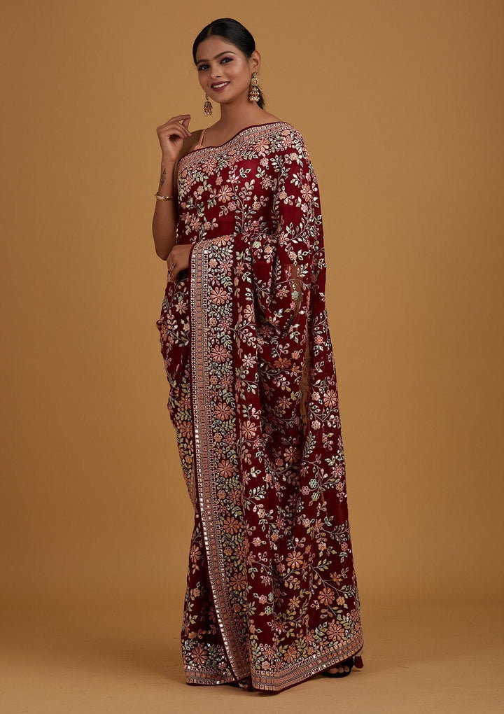 Wine Gotapatti Georgette Designer Saree - Koskii