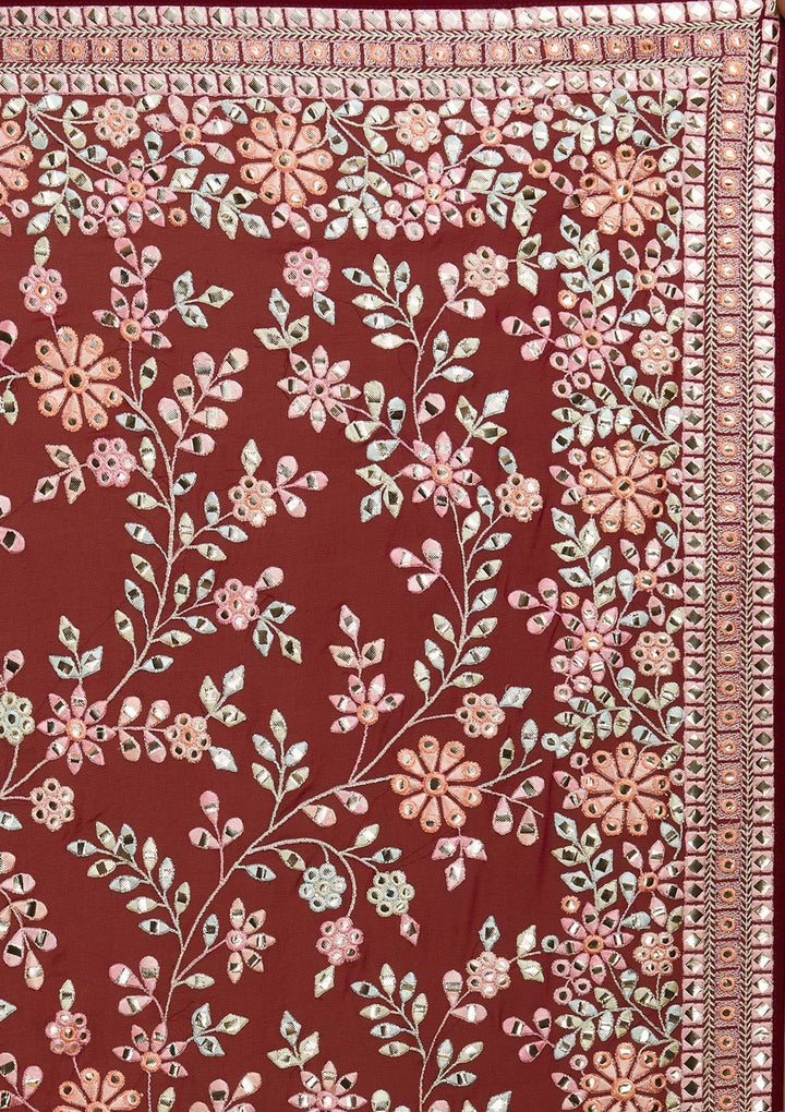 Wine Gotapatti Georgette Designer Saree - Koskii