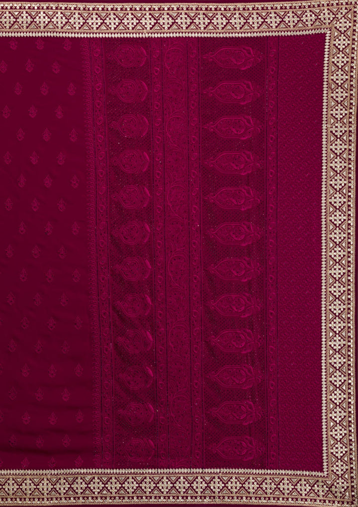 Wine Gotapatti Georgette Unstitched Saree-Koskii