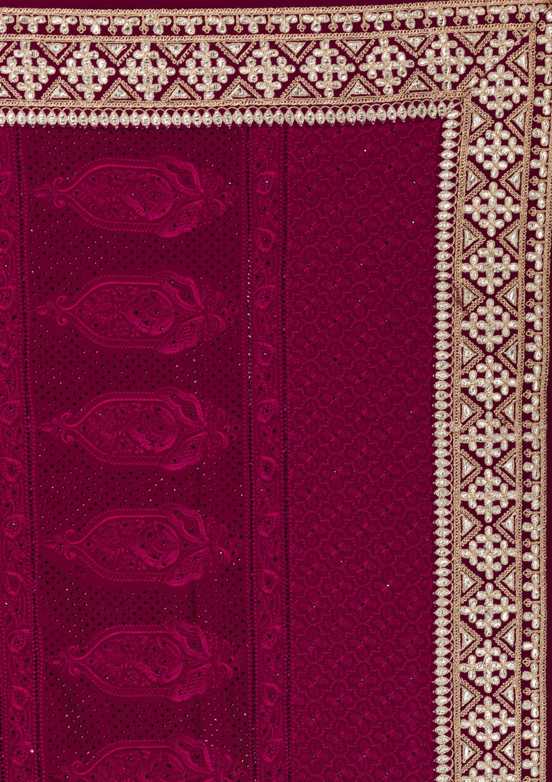 Wine Gotapatti Georgette Unstitched Saree-Koskii