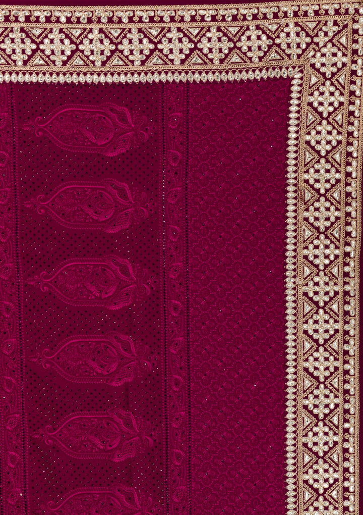 Wine Gotapatti Georgette Unstitched Saree-Koskii