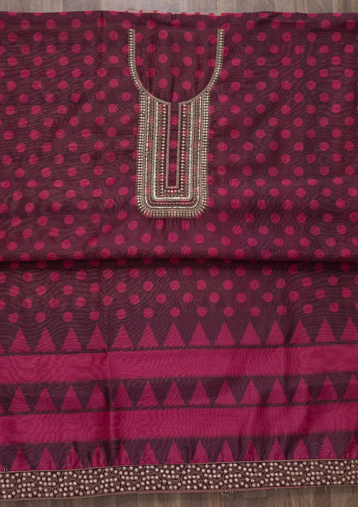 Wine Printed Art Silk Unstitched Salwar Suit-Koskii