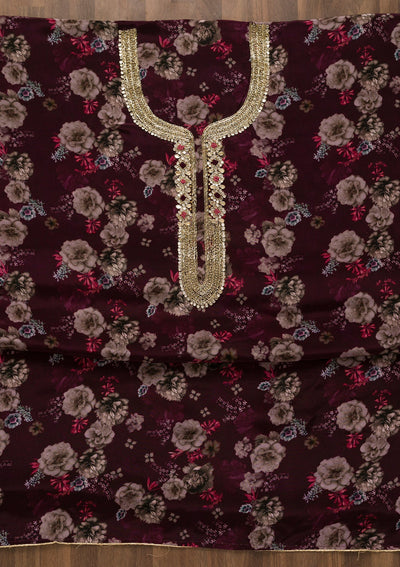 Wine Printed Tissue Unstitched Salwar Kameez-Koskii