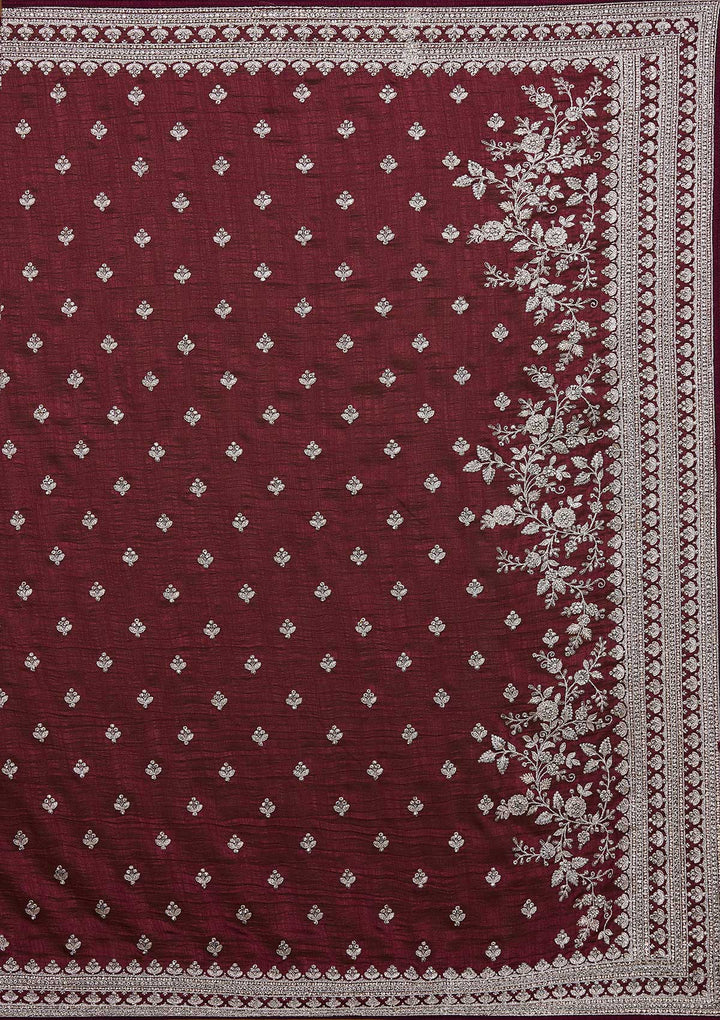 Wine Silver Zariwork Raw Silk Saree-Koskii