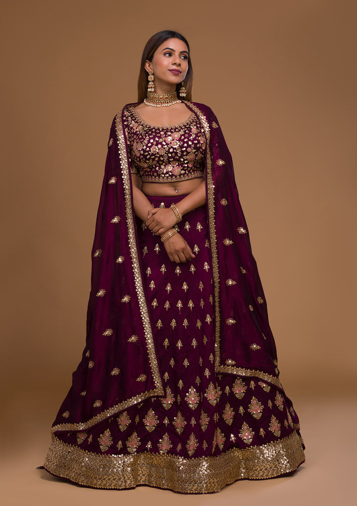 Wine Sequins Georgette Designer Lehenga-Koskii