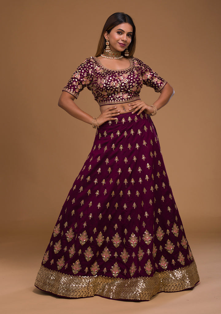 Wine Sequins Georgette Designer Lehenga-Koskii