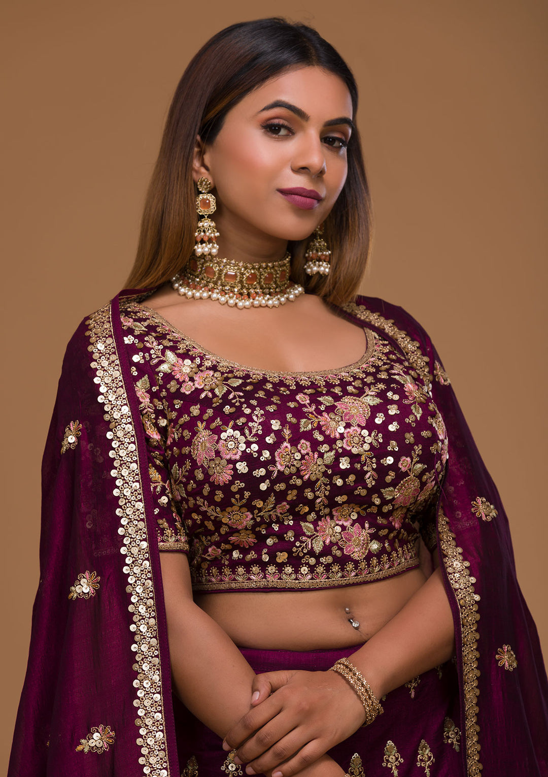 Wine Sequins Georgette Designer Lehenga-Koskii