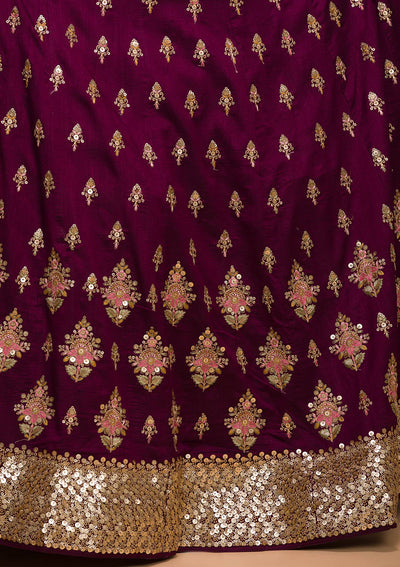 Wine Sequins Georgette Designer Lehenga-Koskii