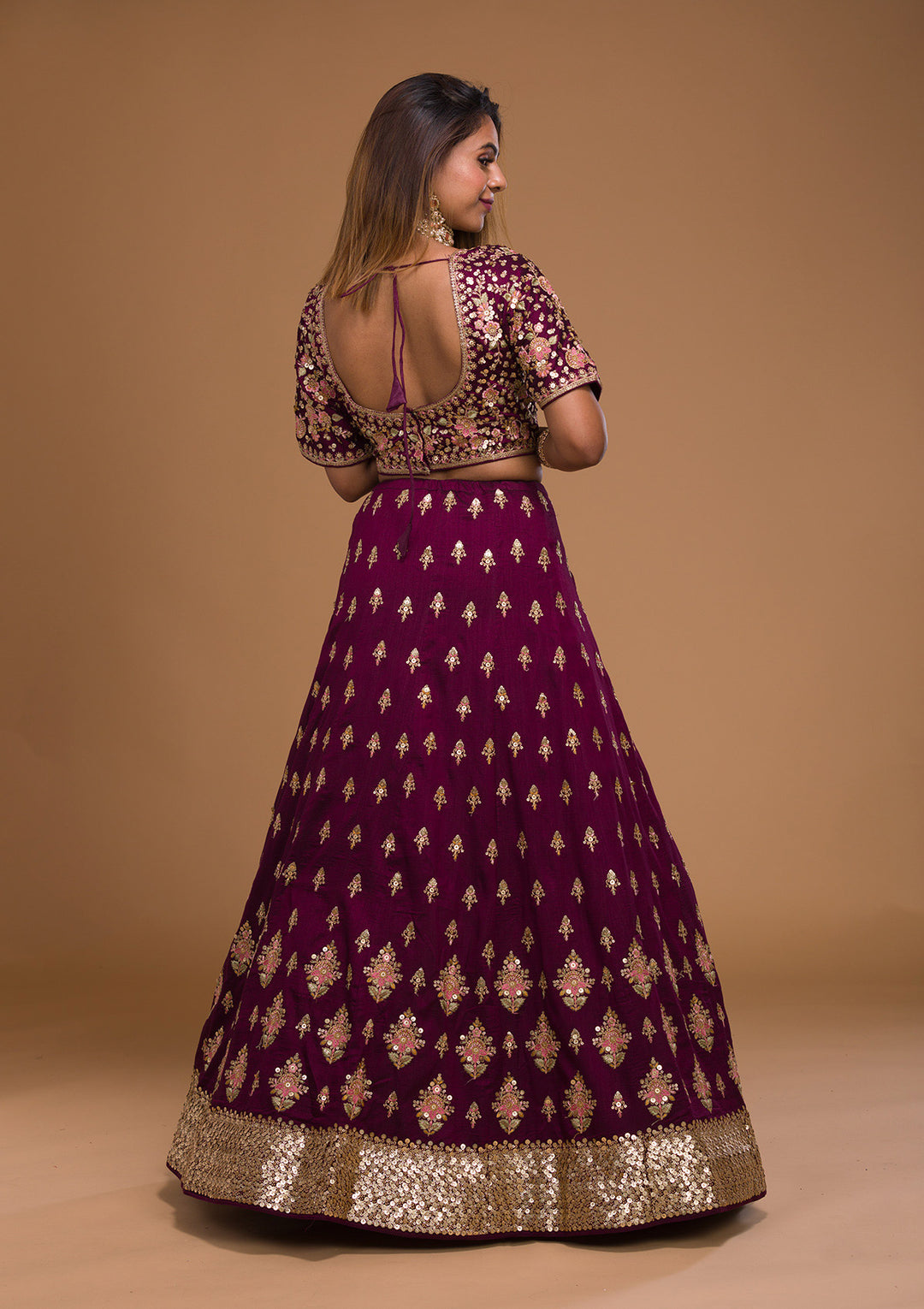 Wine Sequins Georgette Designer Lehenga-Koskii