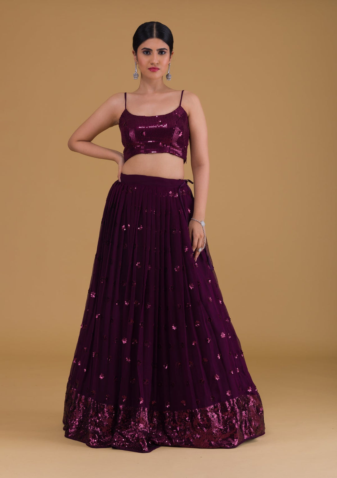 Wine Sequins Georgette Designer Lehenga-Koskii