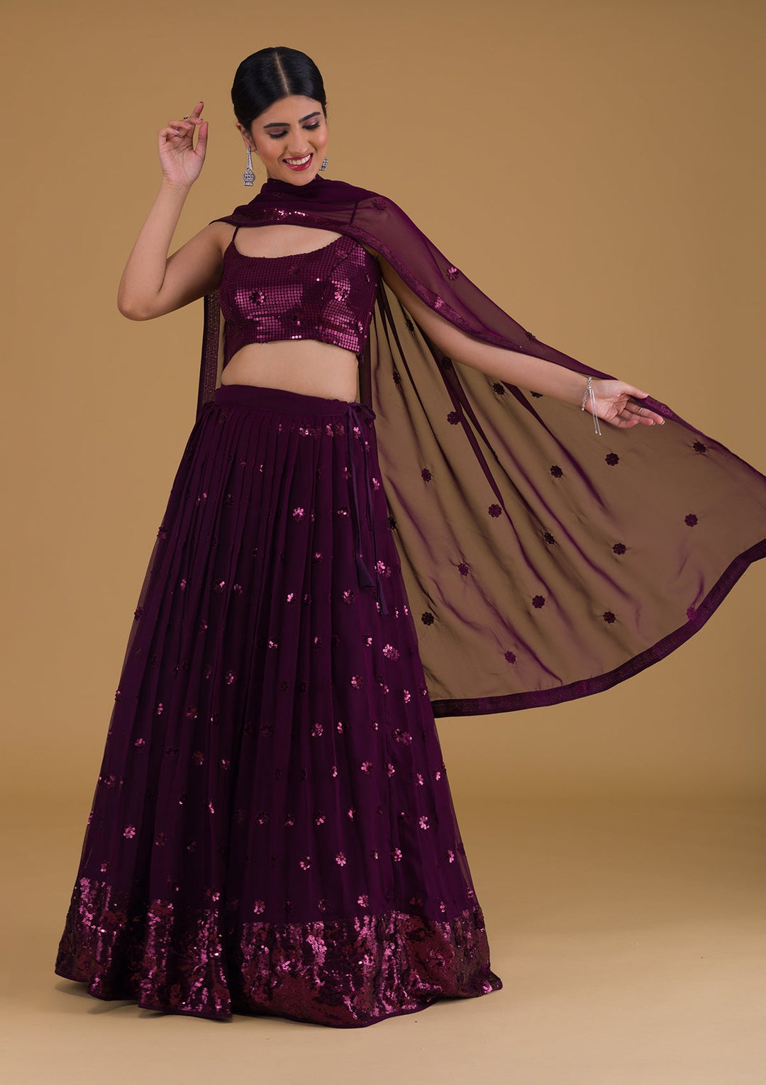 Wine Sequins Georgette Designer Lehenga-Koskii