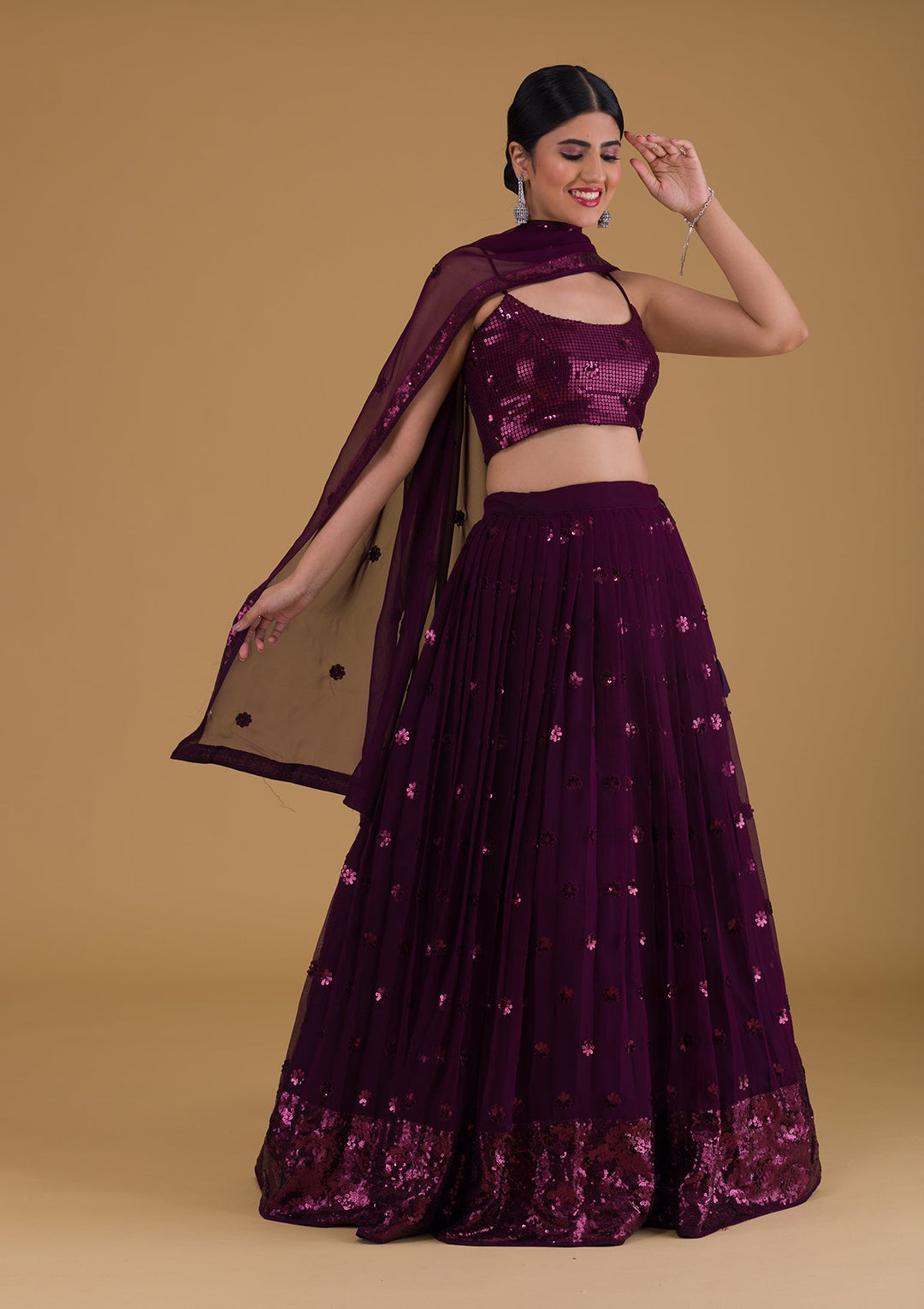 Wine Sequins Georgette Designer Lehenga-Koskii