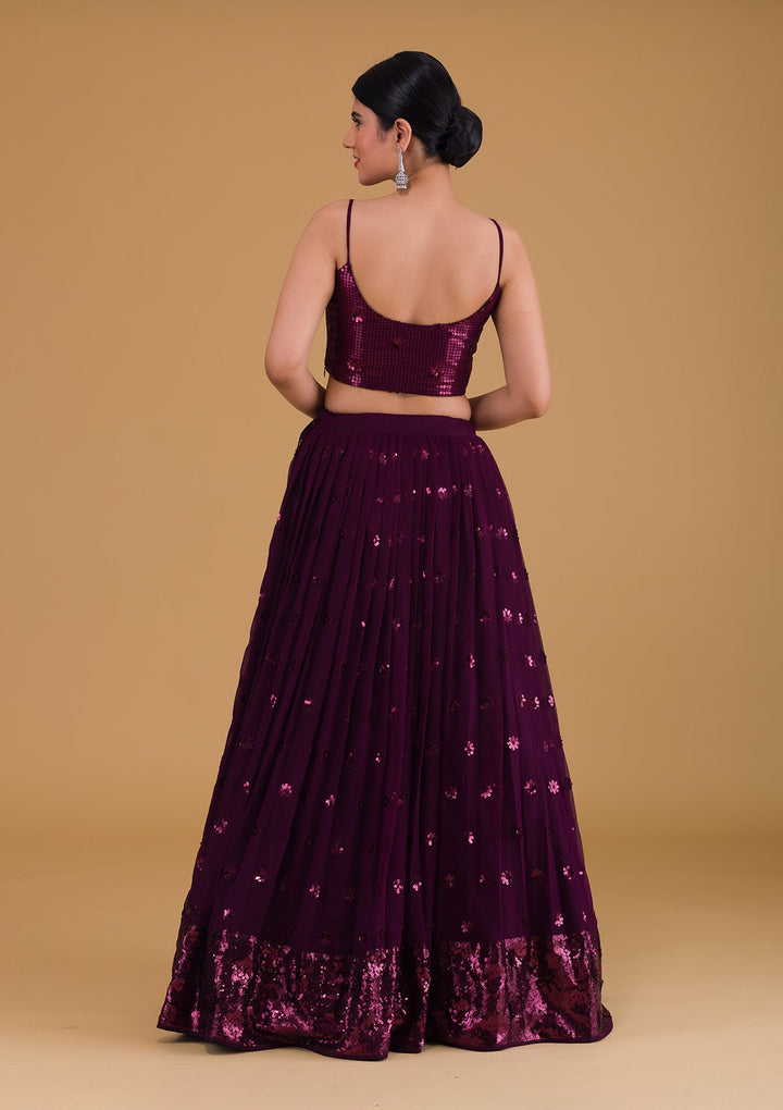 Wine Sequins Georgette Designer Lehenga-Koskii