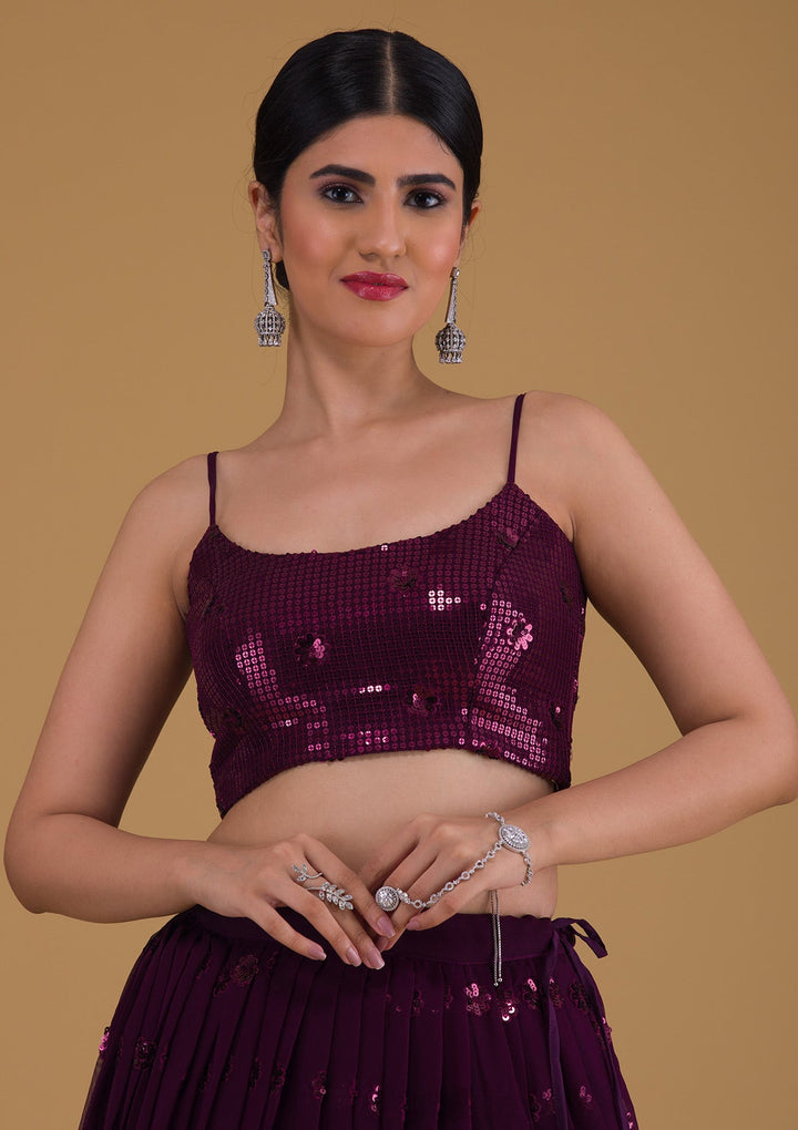 Wine Sequins Georgette Designer Lehenga-Koskii