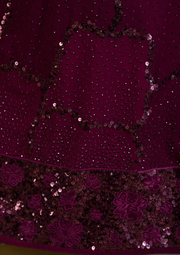 Wine Sequins Georgette Readymade Lehenga-Koskii