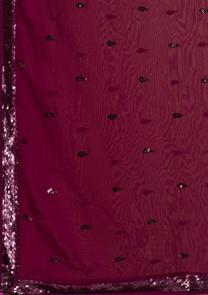 Wine Sequins Georgette Readymade Lehenga-Koskii