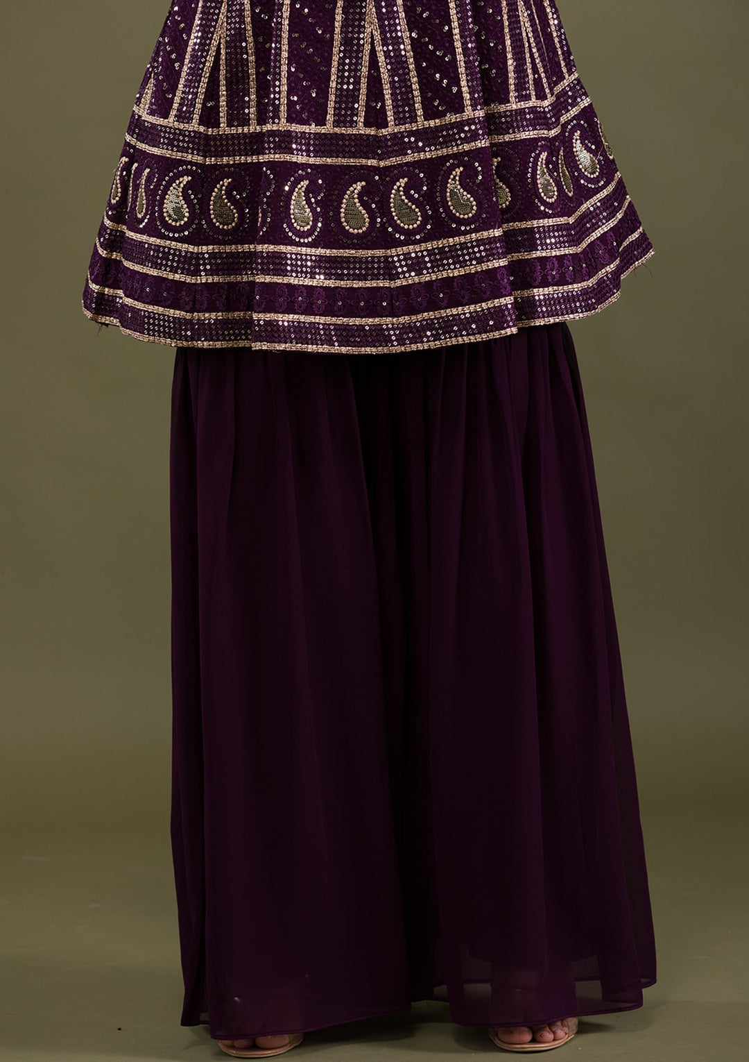 Wine Sequins Georgette Readymade Salwar Suit-Koskii