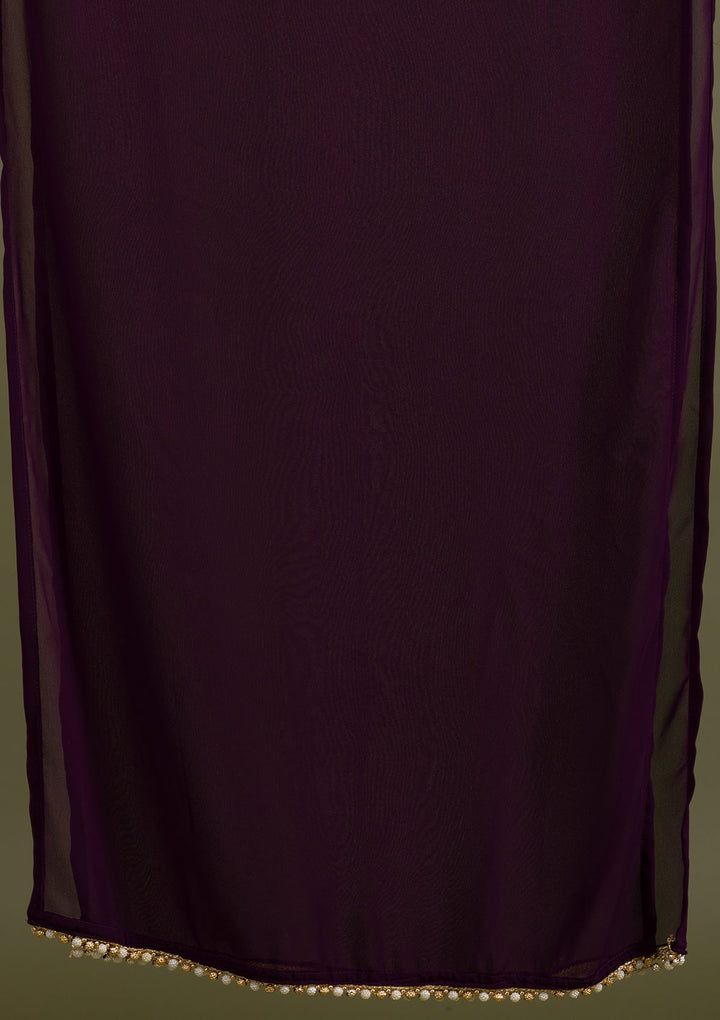 Wine Sequins Georgette Readymade Salwar Suit-Koskii