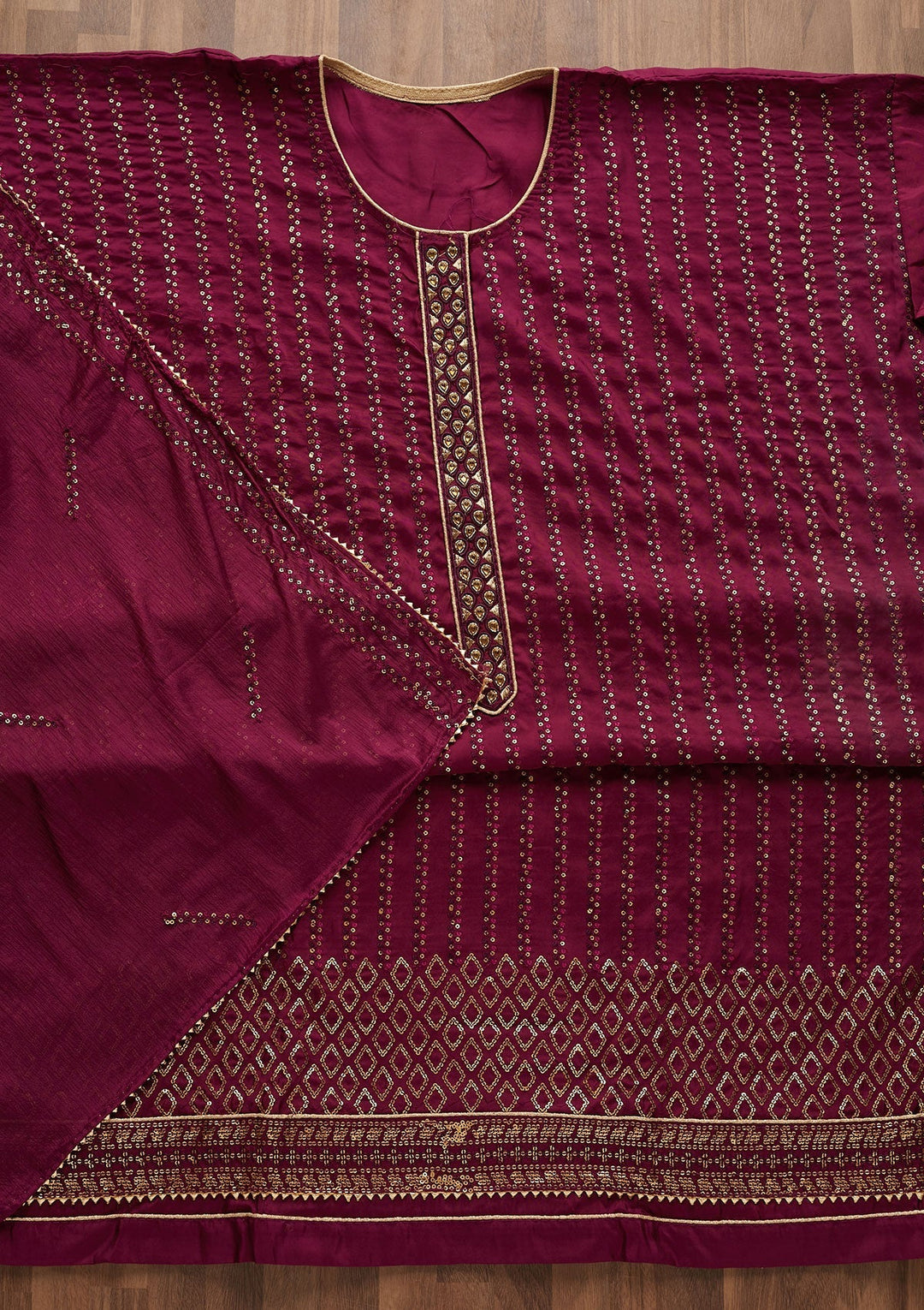 Wine Sequins Georgette Designer Semi-Stitched Salwar Suit - Koskii