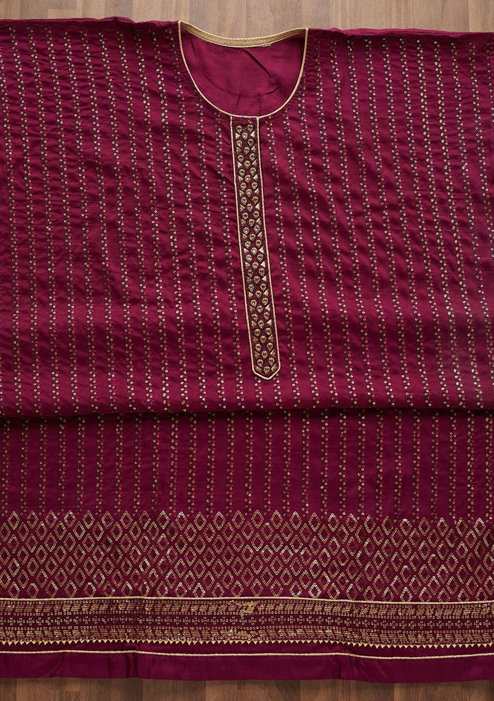Wine Sequins Georgette Designer Semi-Stitched Salwar Suit - Koskii