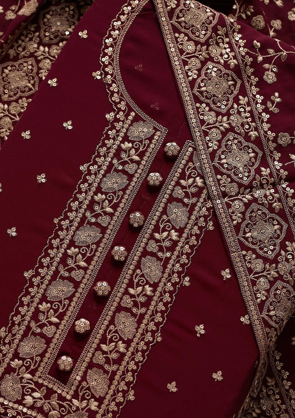 Wine Sequins Georgette Designer Unstitched Salwar Suit - koskii