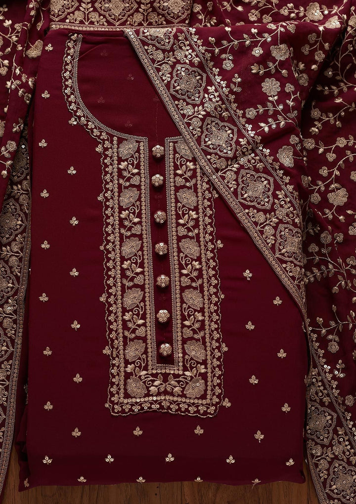 Wine Sequins Georgette Designer Unstitched Salwar Suit - koskii