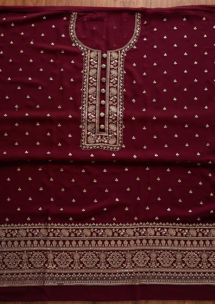 Wine Sequins Georgette Designer Unstitched Salwar Suit - koskii