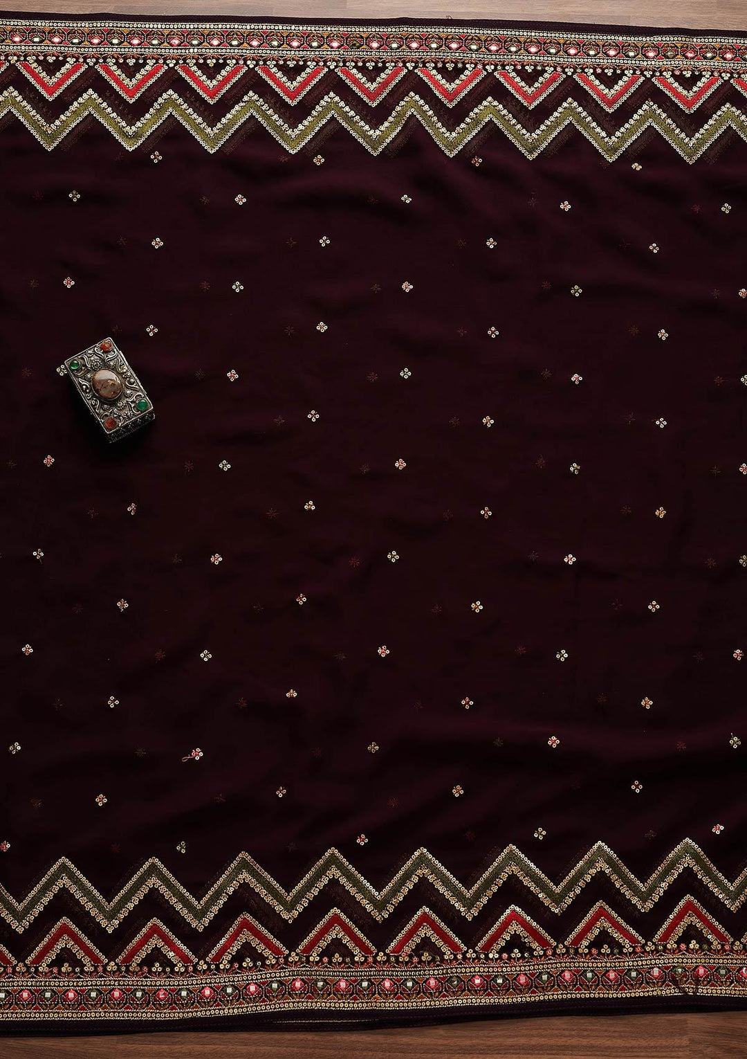 Wine Sequins Georgette Designer Unstitched Salwar Suit - Koskii