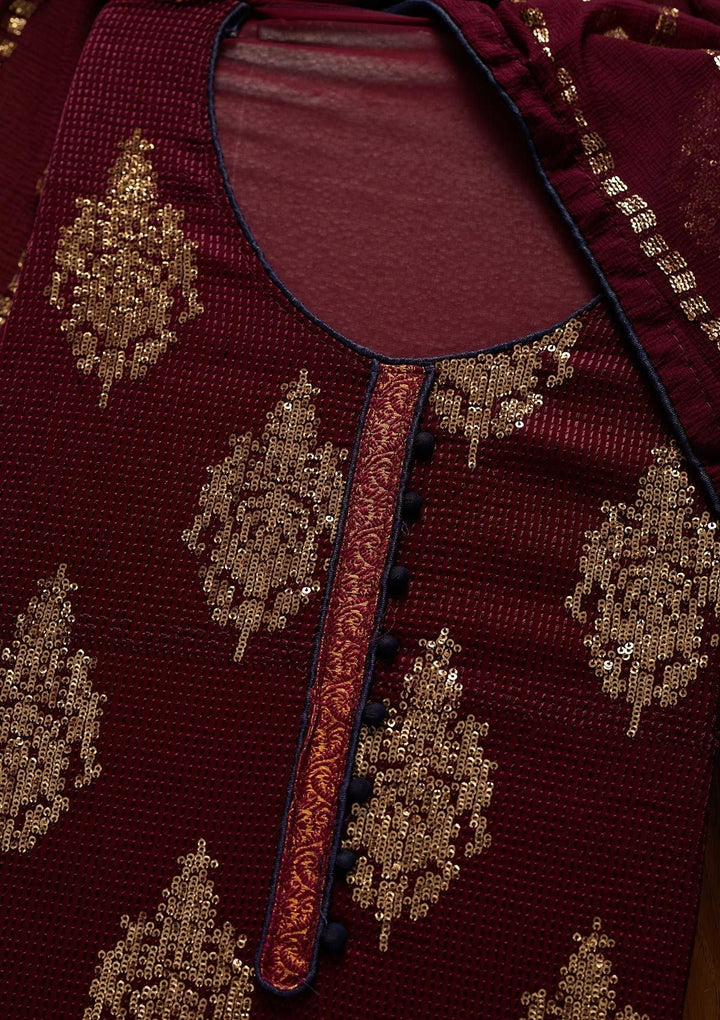 Wine Sequins Georgette Designer Unstitched Salwar Suit - koskii