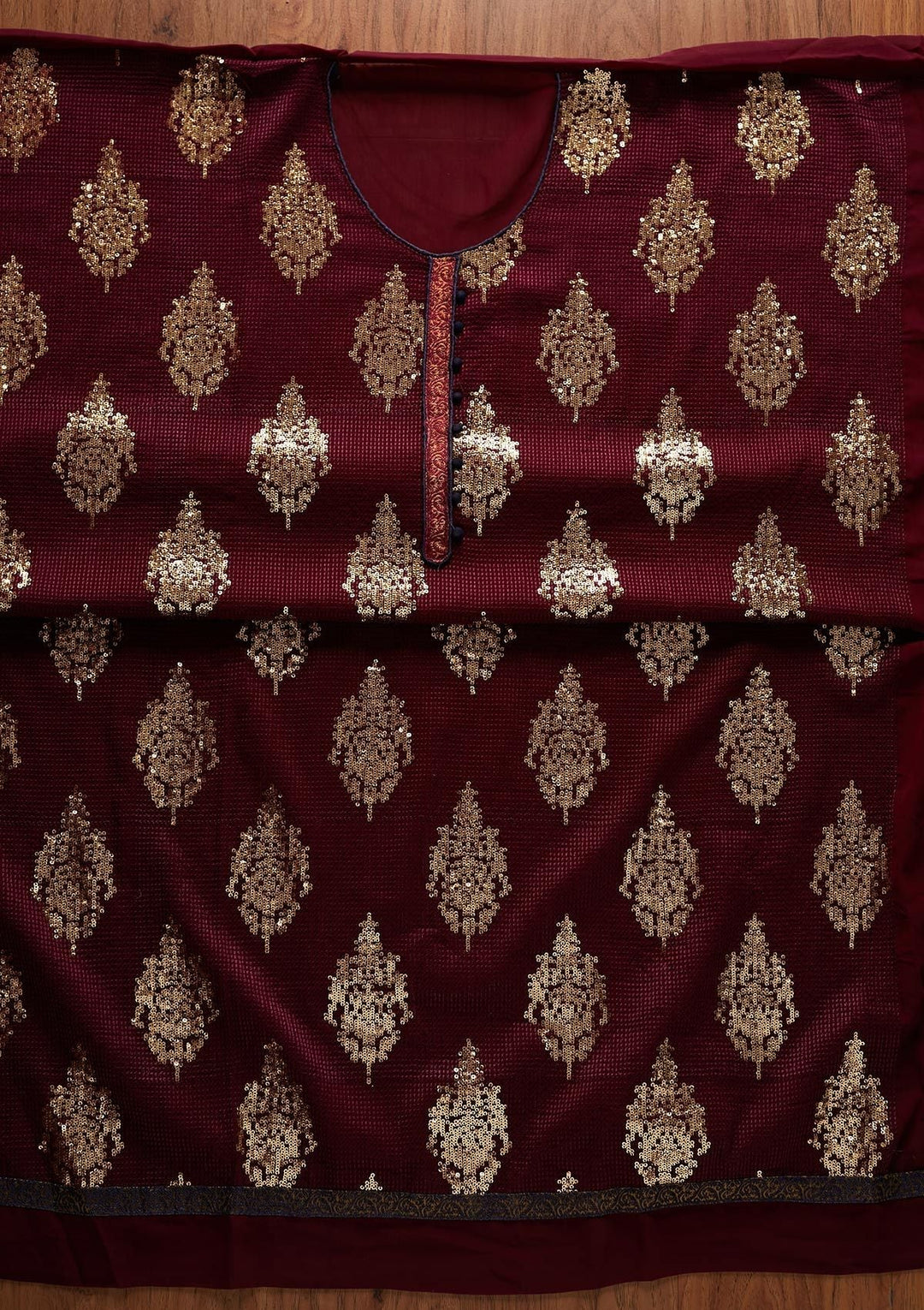 Wine Sequins Georgette Designer Unstitched Salwar Suit - koskii